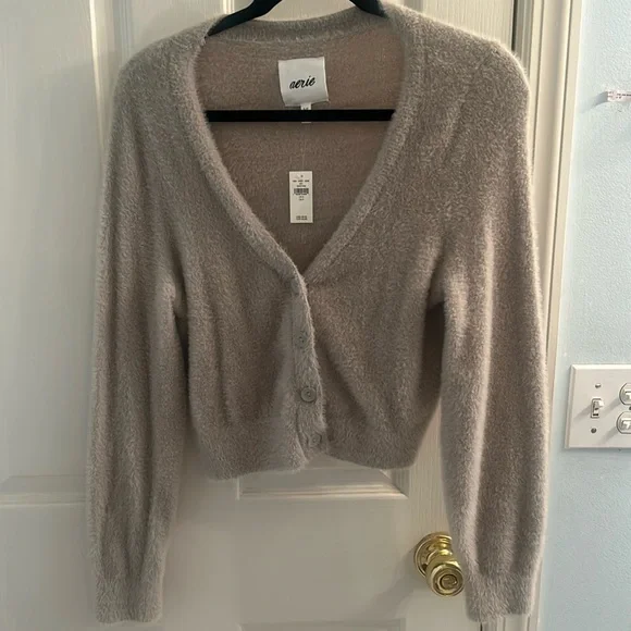 Aerie fuzzy gray cardigan - Picture 1 of 5